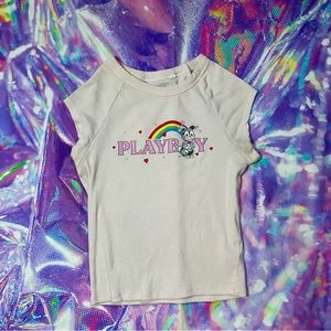 pink playboy crop top